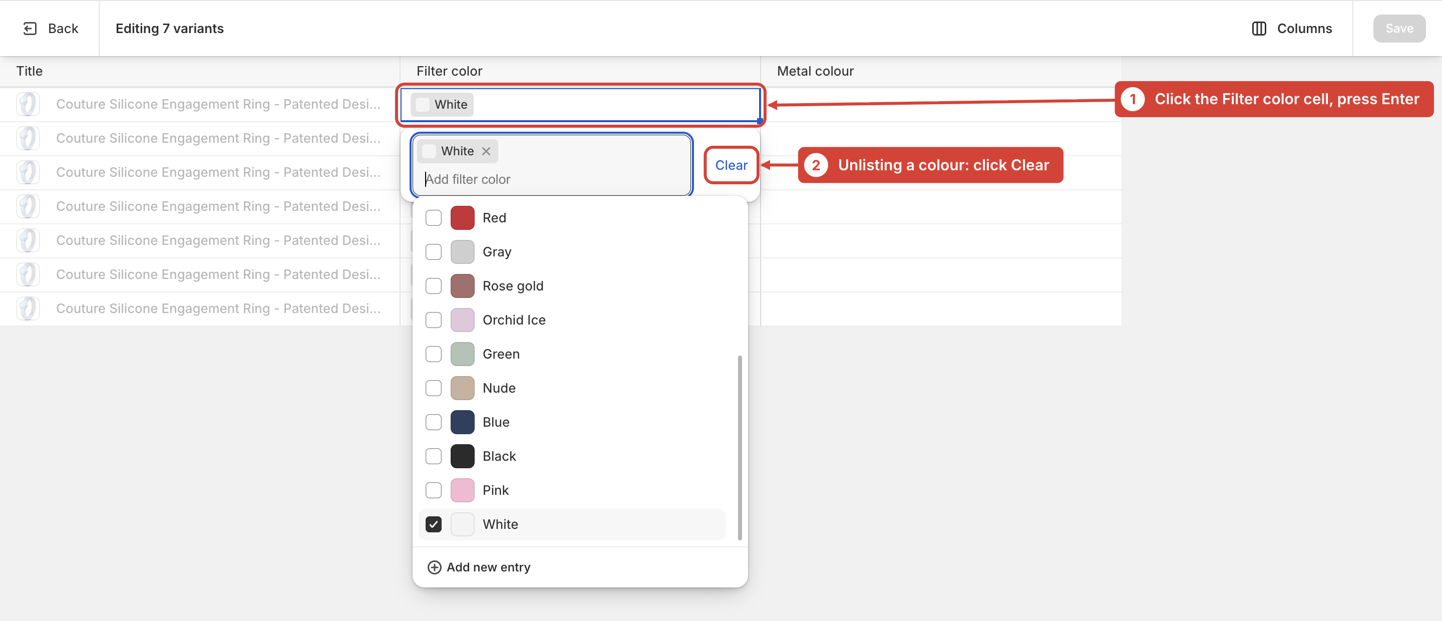 Cell editor open with the Clear button highlighted