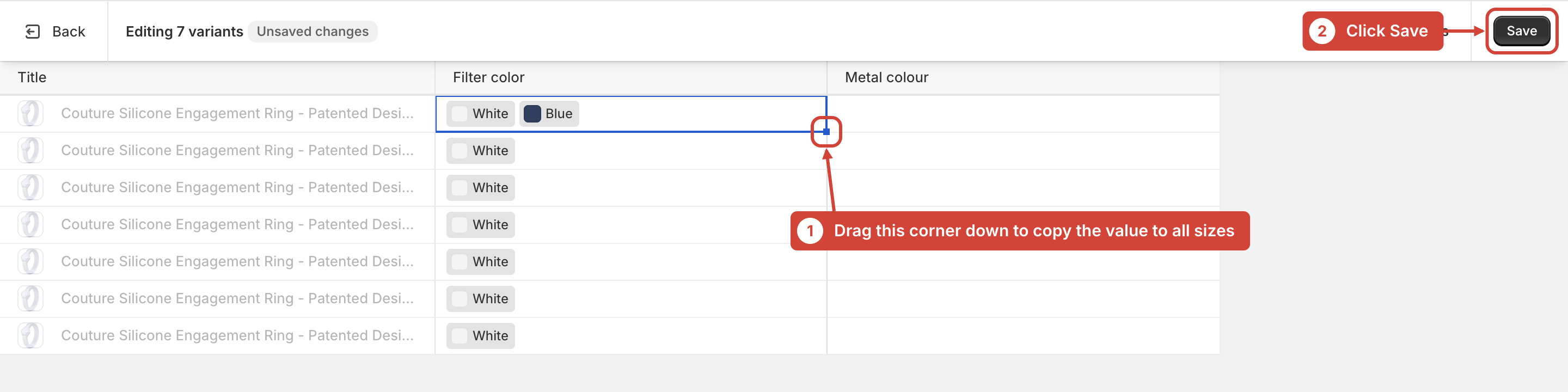 Fill handle and Save button highlighted